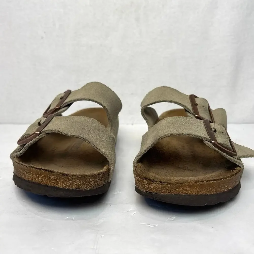 Birkenstock Suede Arizona Soft Footbed Sandal in Taupe size 37(7-7.5)